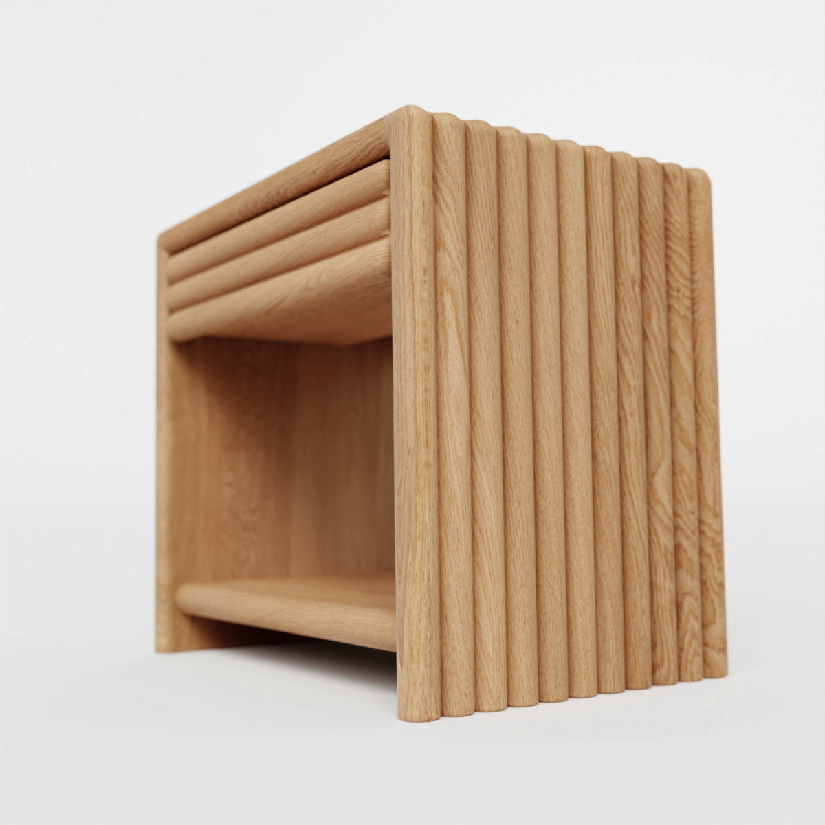 Solid oak nightstand with textured wood pattern