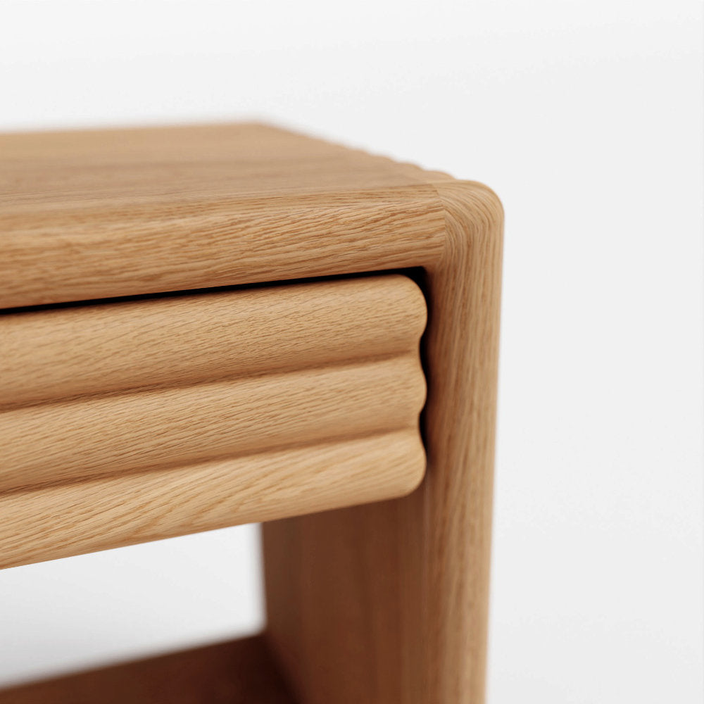 Solid oak nightstand detail