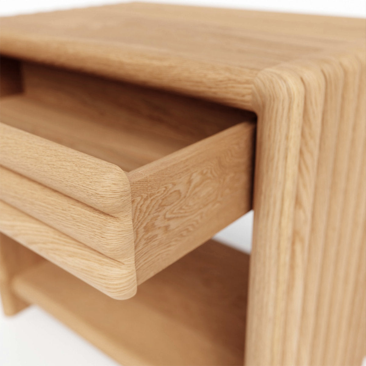 Oak nightstand with a ripple detail