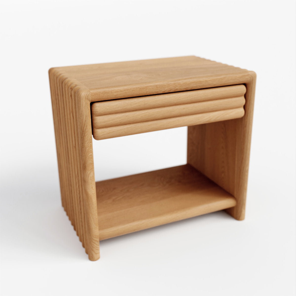 Solid oak nightstand with a ripple detail