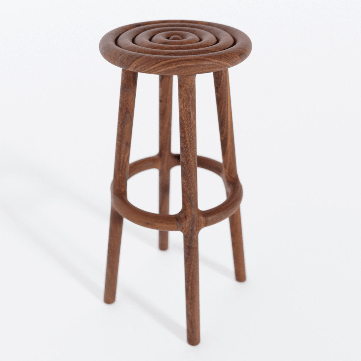 Textured walnut stool for a bar 